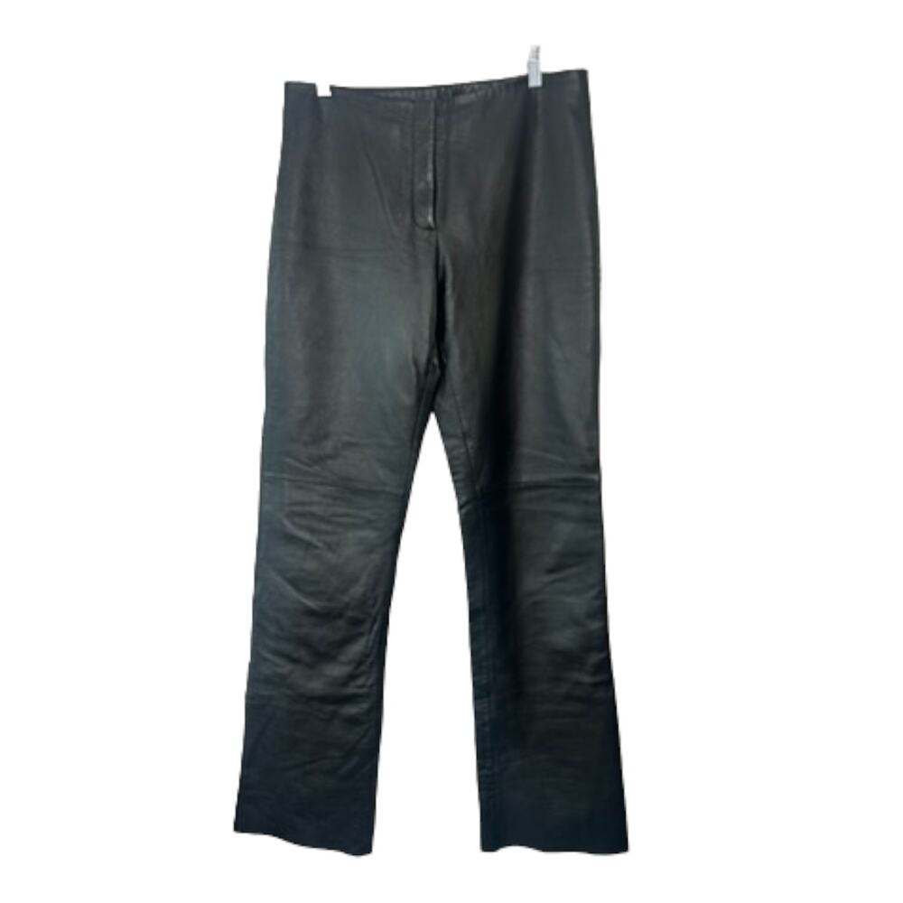 VS2 by VAKKO Black 100% Lamb Leather Pants Women's Size 6 Raw Hem